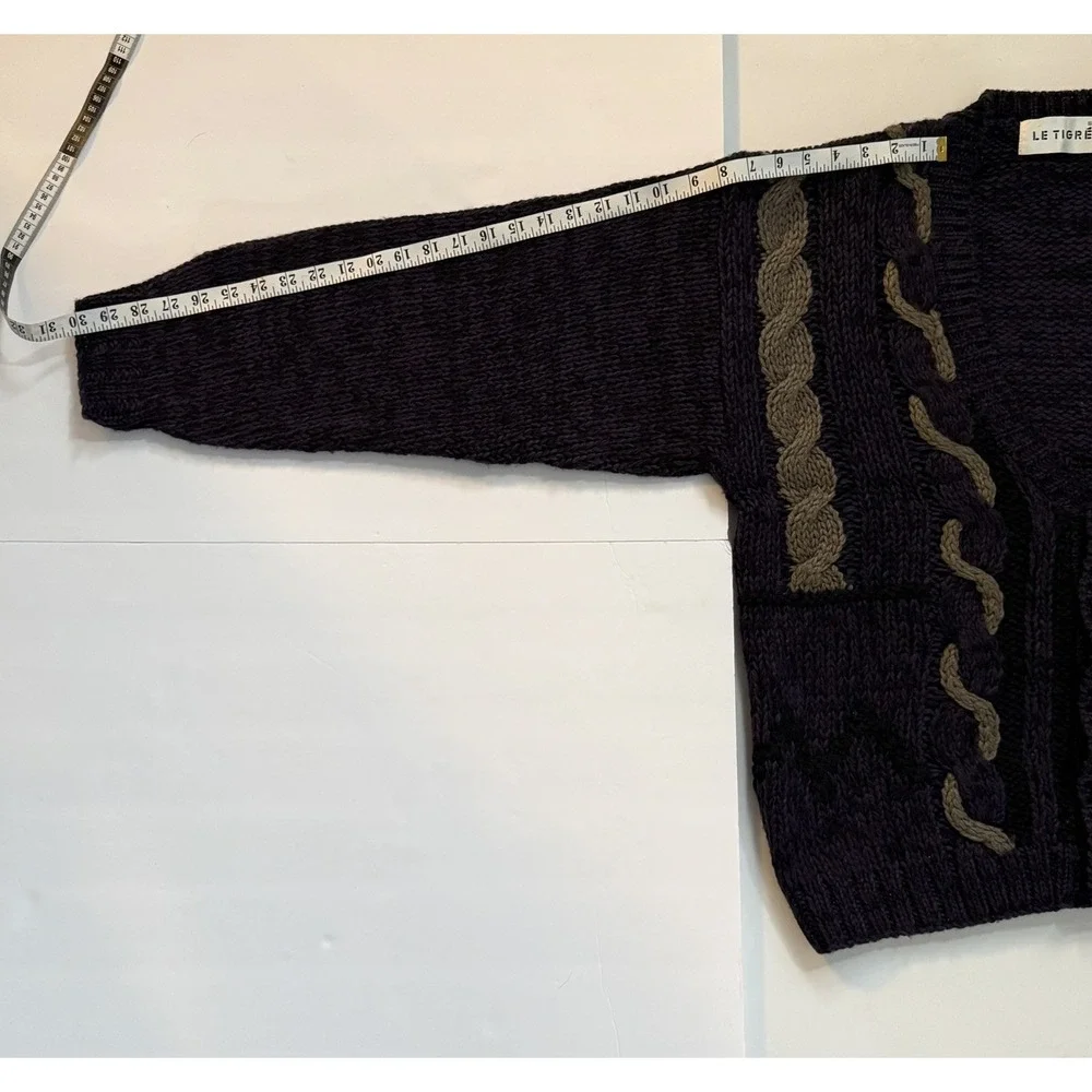 Vintage Le Tigre Cardigan Purple and Brown XL Chunky Knit Cosby Grandpacore